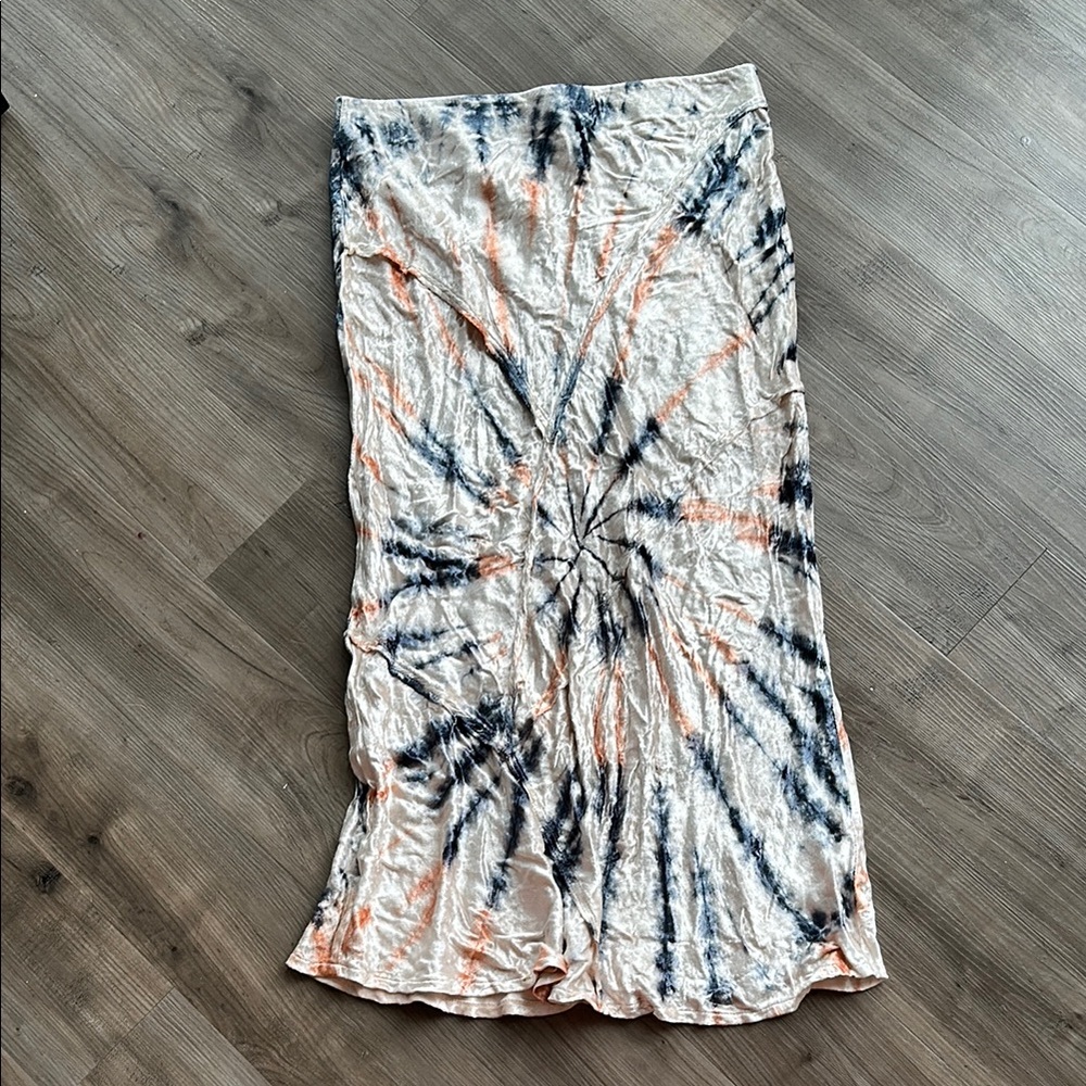 Free People Tie-Dye Midi Skirt in Cream and Blue